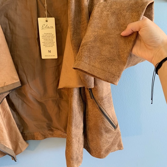 ELAN camel asymmetrical biker Jacket - Picture 5 of 8